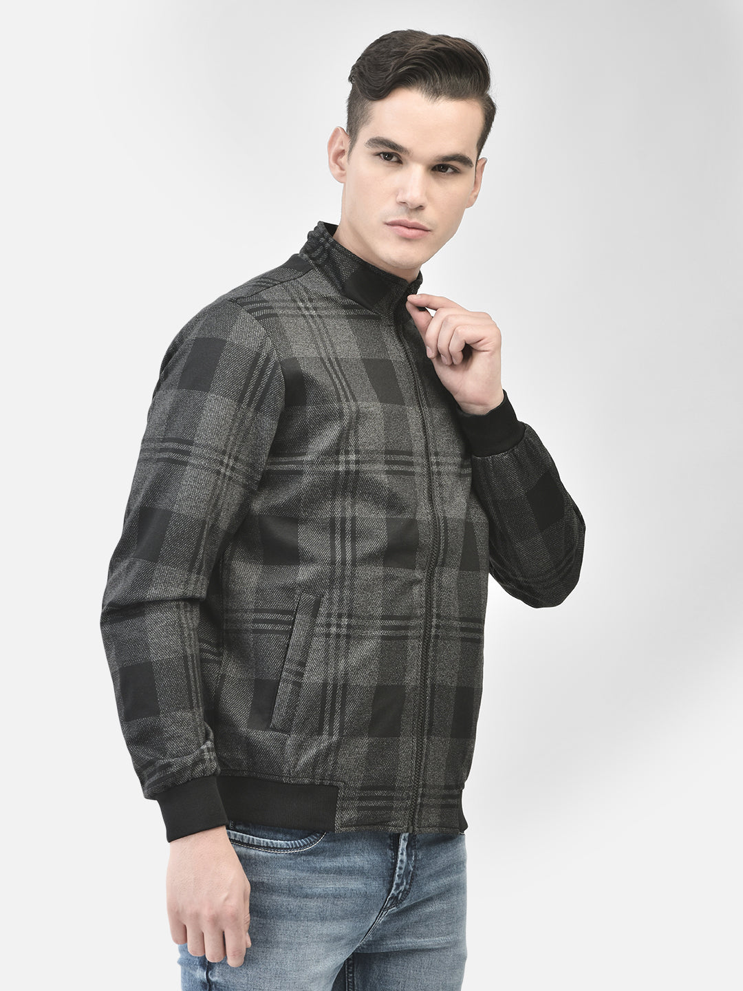 Black Checked Bomber Jacket-Men Jackets-Crimsoune Club