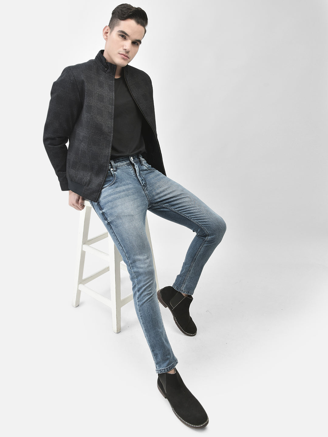 Navy Blue Checked Jacket-Men Jackets-Crimsoune Club