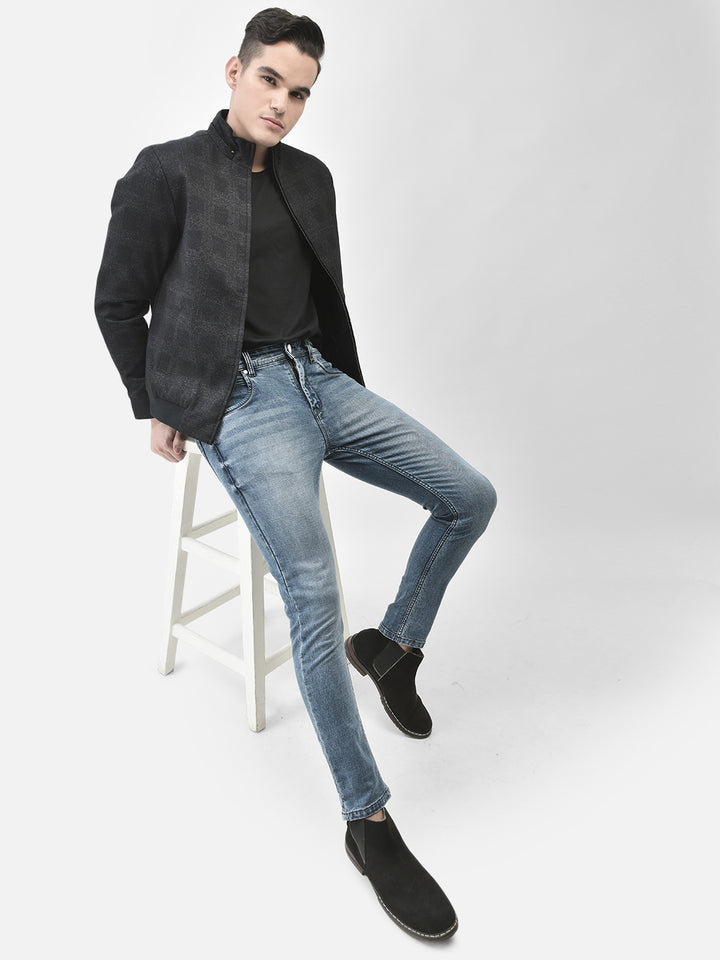 Navy Blue Checked Jacket-Men Jackets-Crimsoune Club