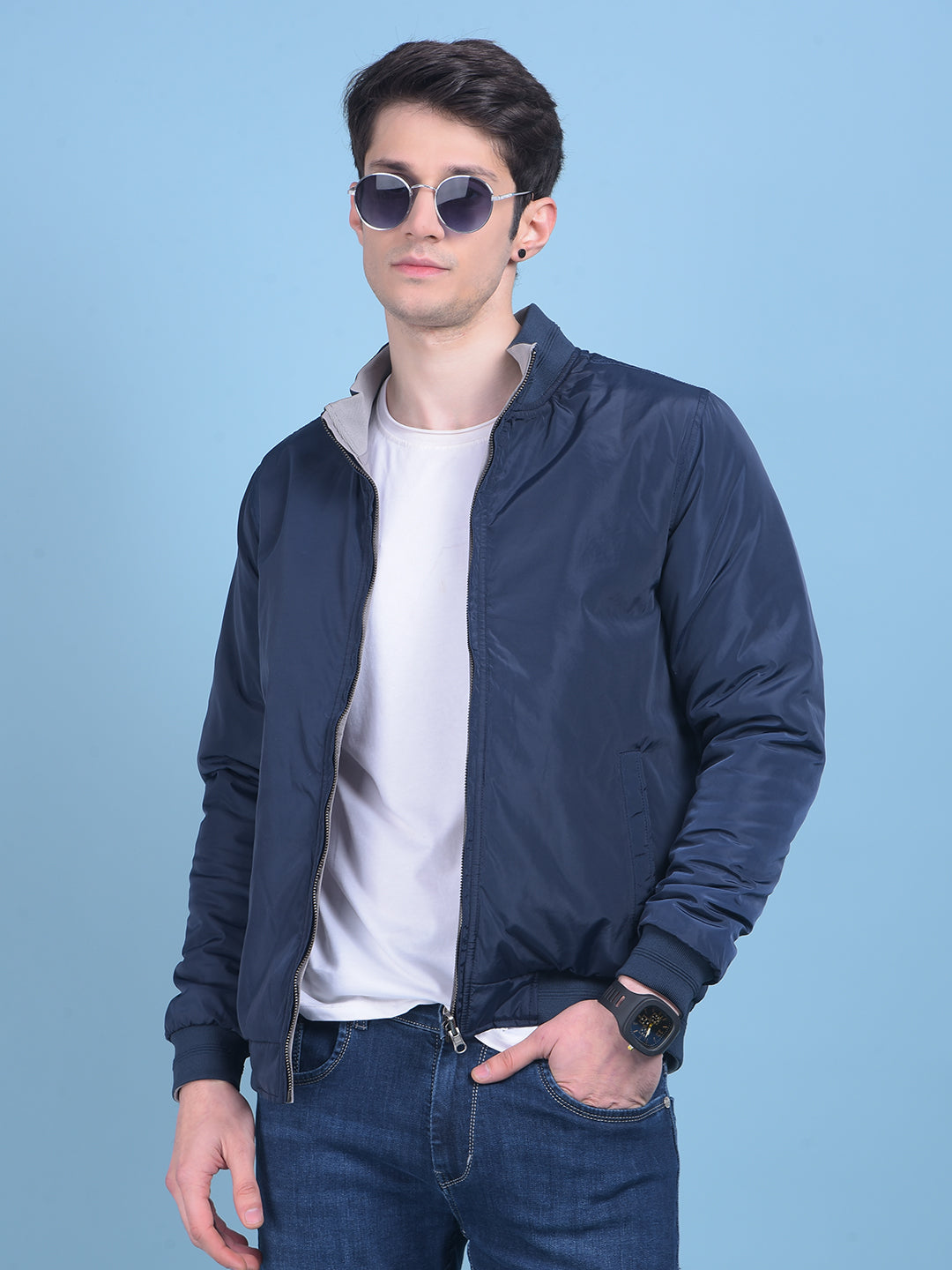 Navy Blue Reversible Jacket-Men Jackets-Crimsoune Club