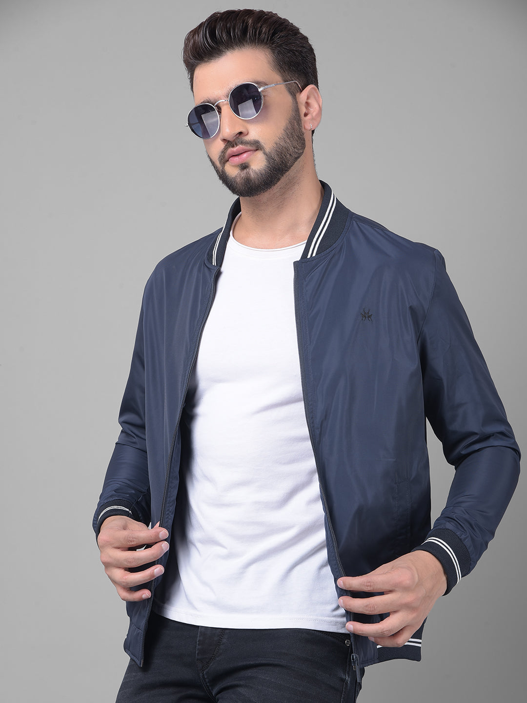 Navy Blue Bomber Jacket-Men Jackets-Crimsoune Club