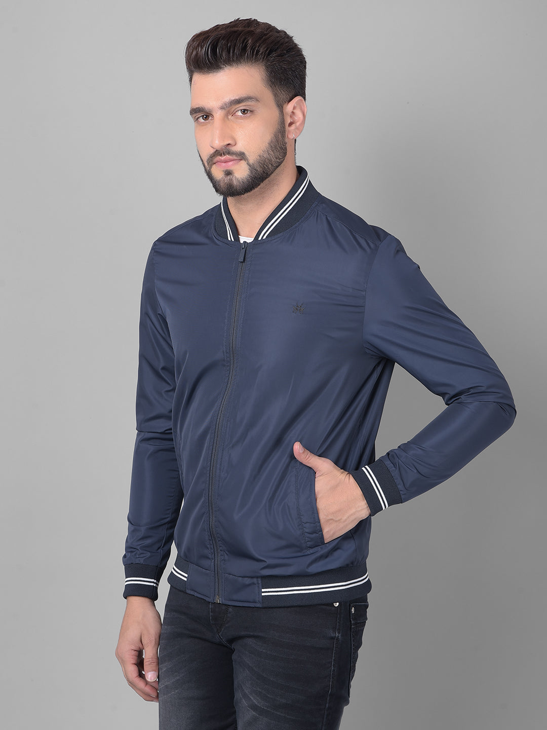 Navy Blue Bomber Jacket-Men Jackets-Crimsoune Club