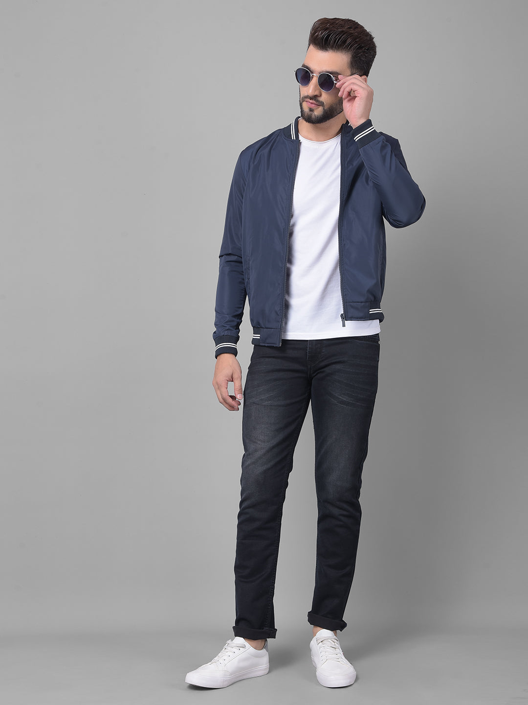 Navy Blue Bomber Jacket-Men Jackets-Crimsoune Club