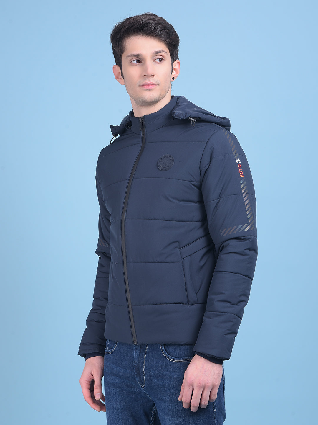 Navy Blue Puffer Jacket-Men Jackets-Crimsoune Club