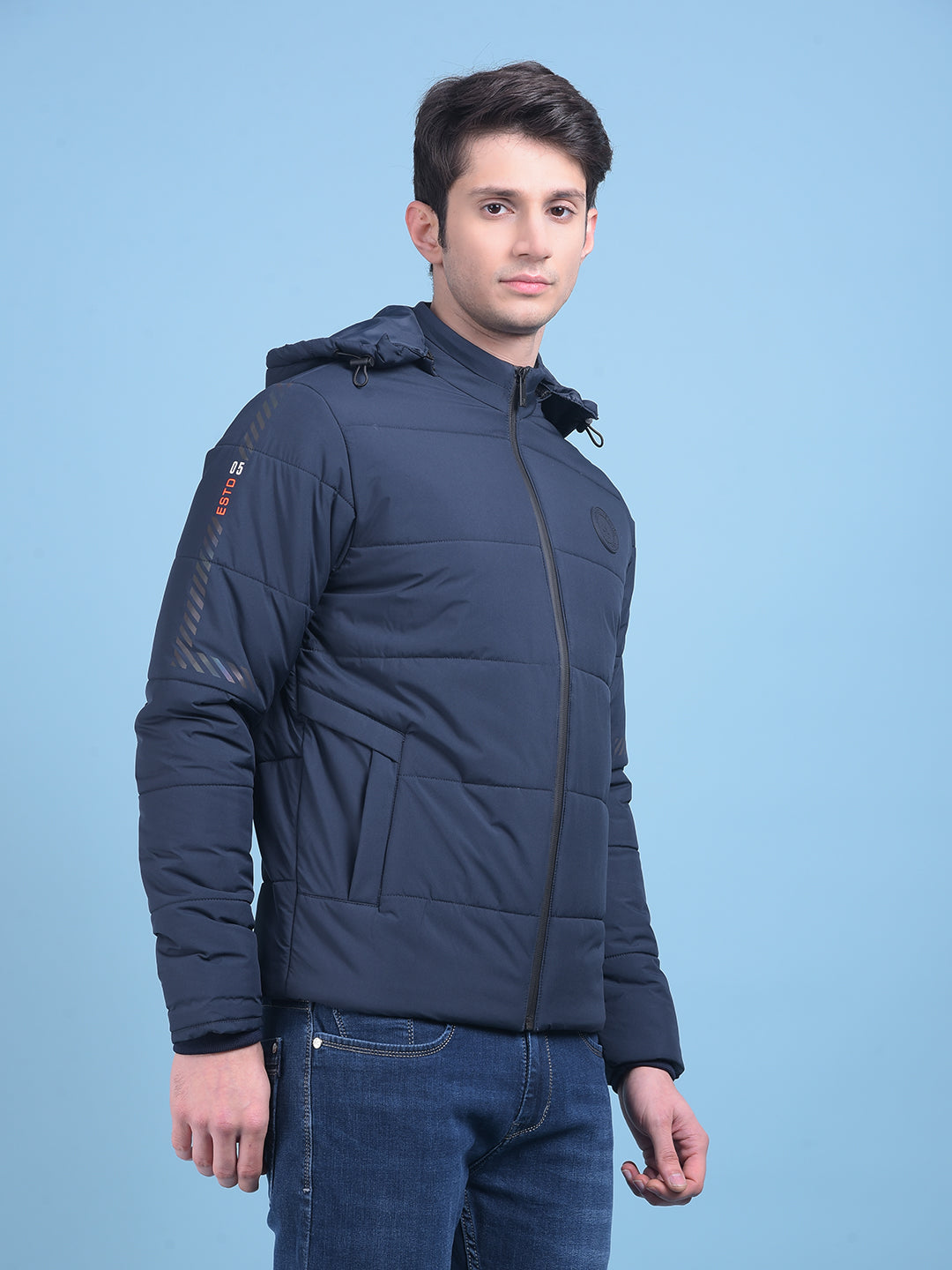 Navy Blue Puffer Jacket-Men Jackets-Crimsoune Club