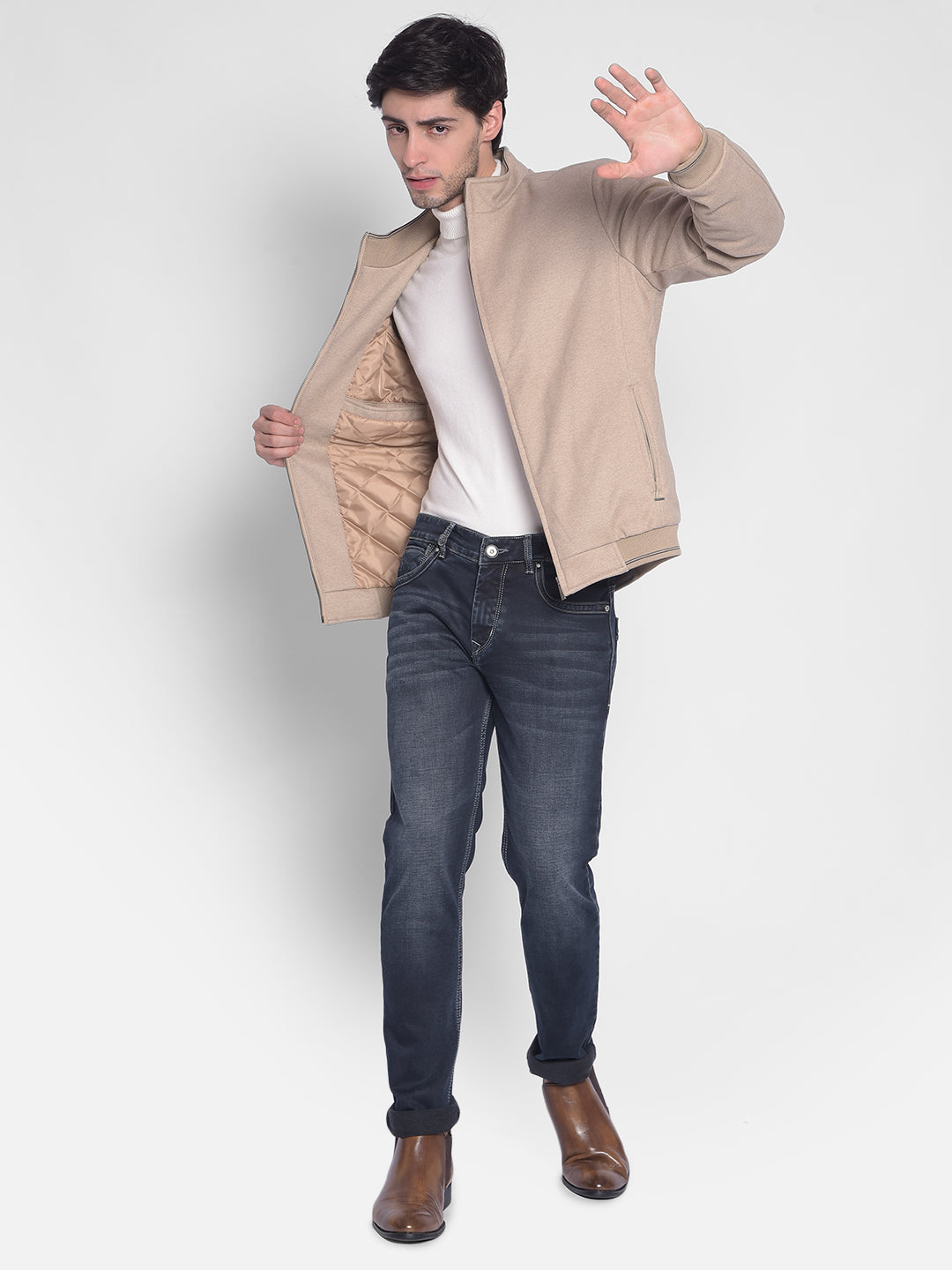 Beige Padded Jacket-Men Jackets-Crimsoune Club