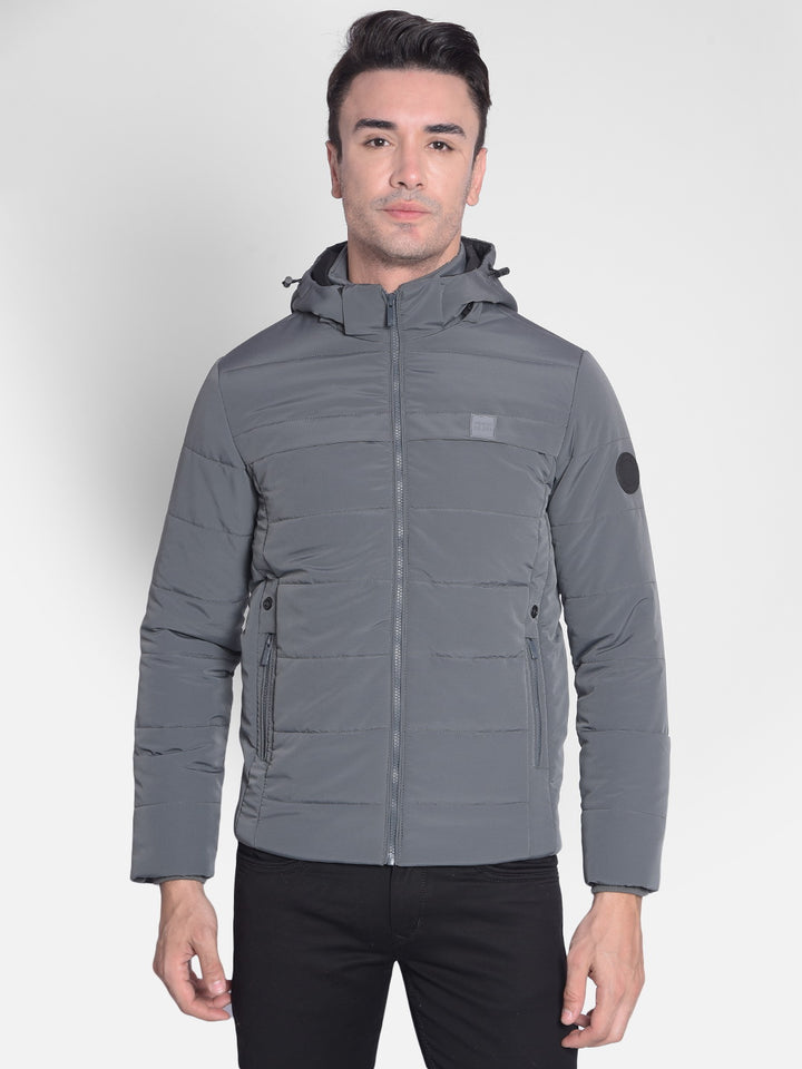 Grey Puffer & Hooded Jacket-Men Jackets-Crimsoune Club