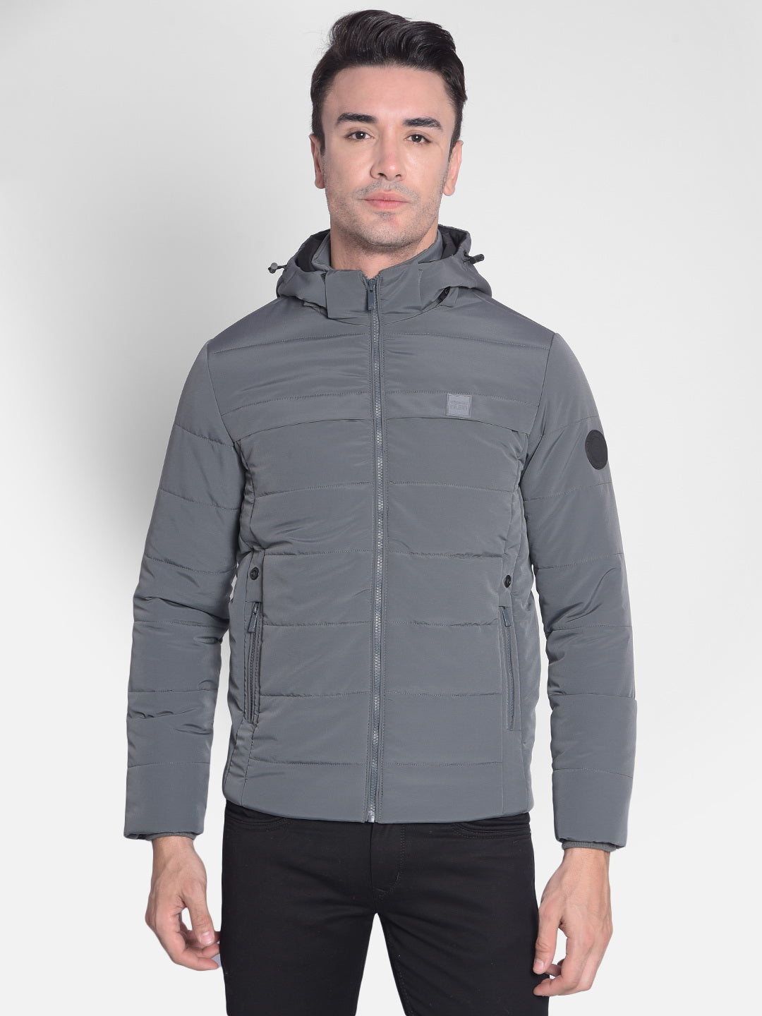 Grey Puffer & Hooded Jacket-Men Jackets-Crimsoune Club