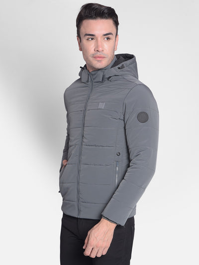 Grey Puffer & Hooded Jacket-Men Jackets-Crimsoune Club