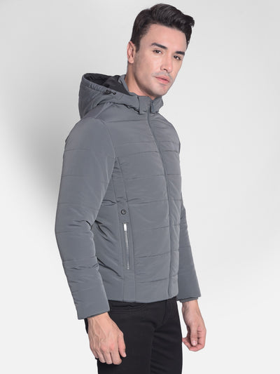 Grey Puffer & Hooded Jacket-Men Jackets-Crimsoune Club