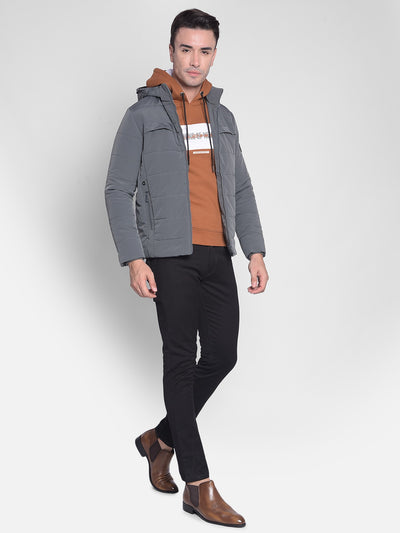 Grey Puffer & Hooded Jacket-Men Jackets-Crimsoune Club