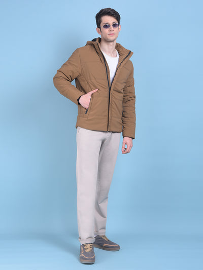 Brown Hooded Puffer Jacket-Men Jackets-Crimsoune Club