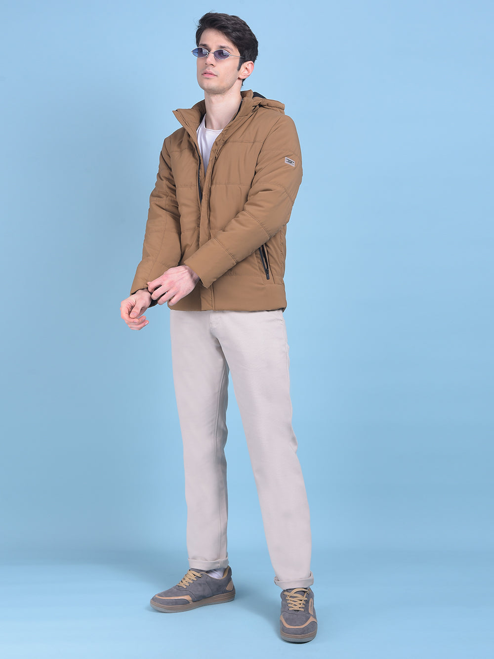 Brown Hooded Puffer Jacket-Men Jackets-Crimsoune Club