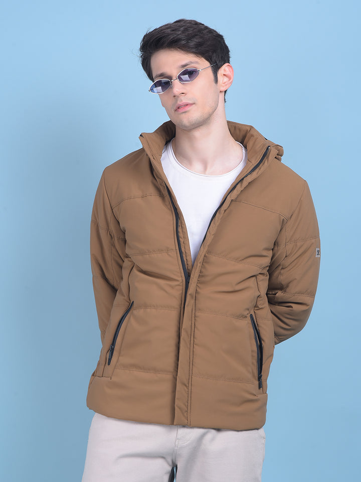 Brown Hooded Puffer Jacket-Men Jackets-Crimsoune Club