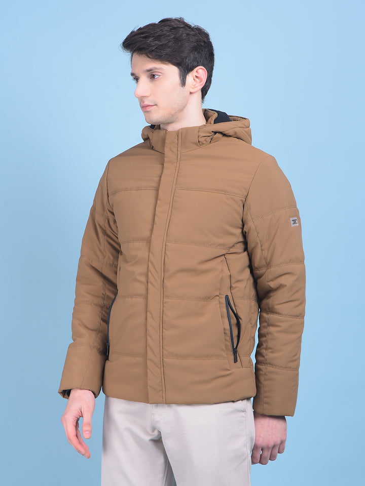Brown Hooded Puffer Jacket-Men Jackets-Crimsoune Club
