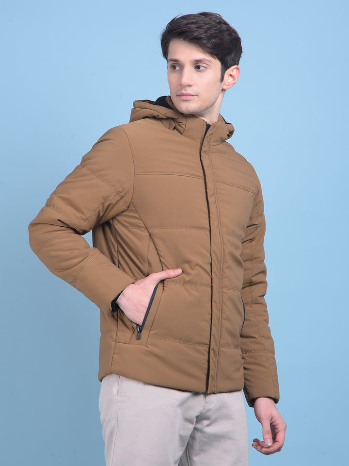 Brown Hooded Puffer Jacket-Men Jackets-Crimsoune Club