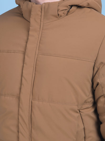 Brown Hooded Puffer Jacket-Men Jackets-Crimsoune Club