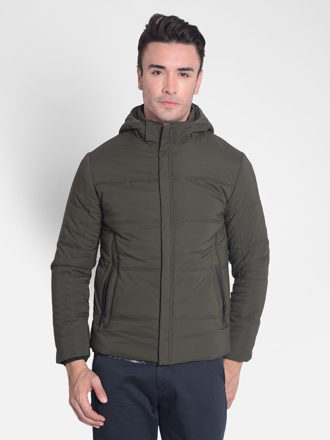 Olive Puffer & Hooded Jacket-Men Jackets-Crimsoune Club