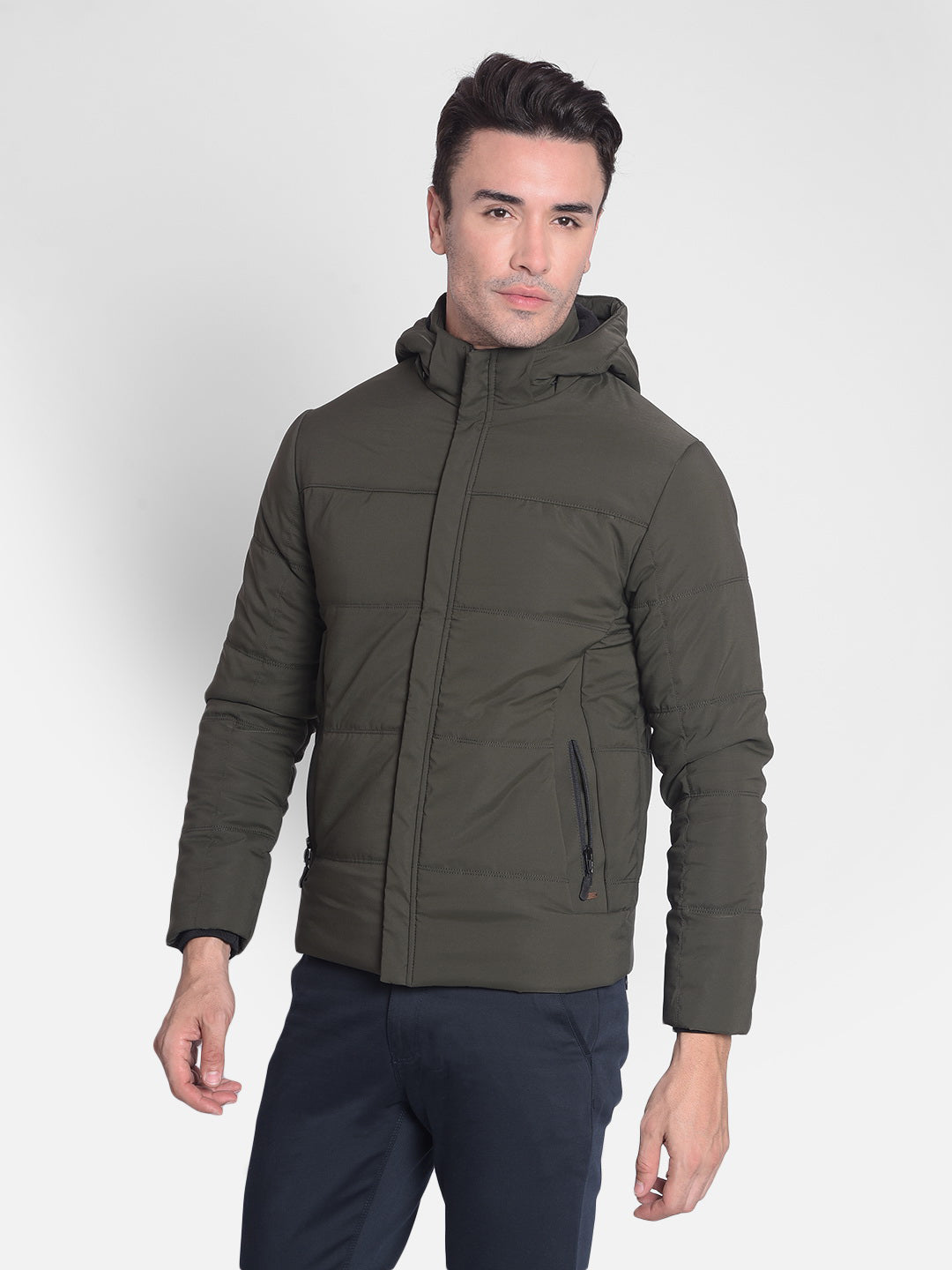 Olive Puffer & Hooded Jacket-Men Jackets-Crimsoune Club