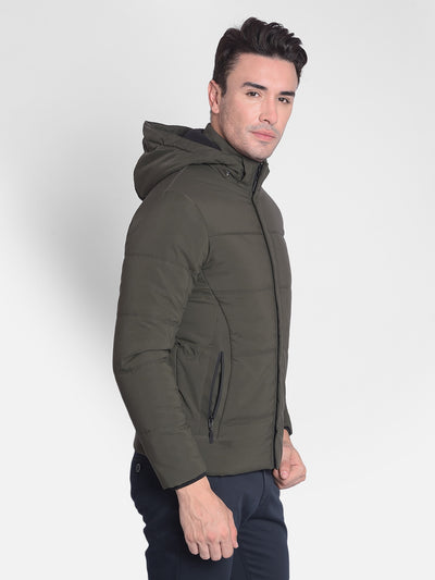 Olive Puffer & Hooded Jacket-Men Jackets-Crimsoune Club