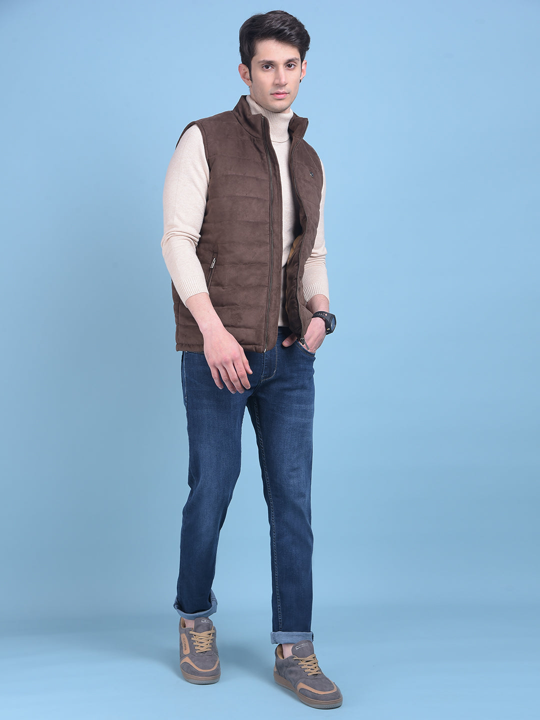 Brown Sleeveless Suede Jacket-Men Jackets-Crimsoune Club