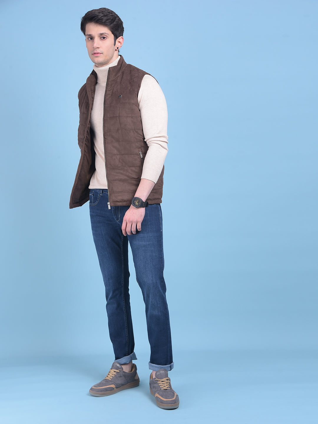 Brown Sleeveless Suede Jacket-Men Jackets-Crimsoune Club