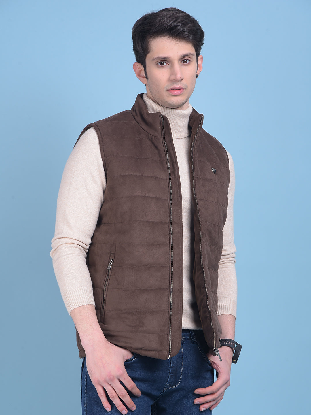 Brown Sleeveless Suede Jacket-Men Jackets-Crimsoune Club