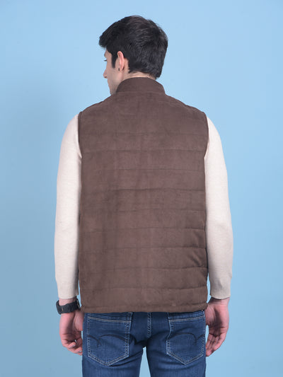 Brown Sleeveless Suede Jacket-Men Jackets-Crimsoune Club