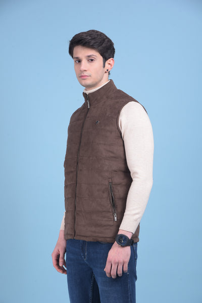 Brown Sleeveless Suede Jacket-Men Jackets-Crimsoune Club