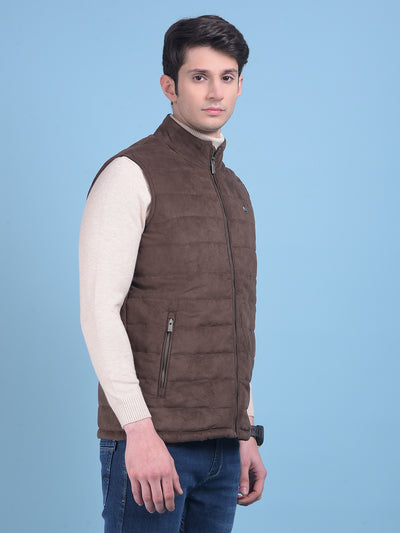 Brown Sleeveless Suede Jacket-Men Jackets-Crimsoune Club