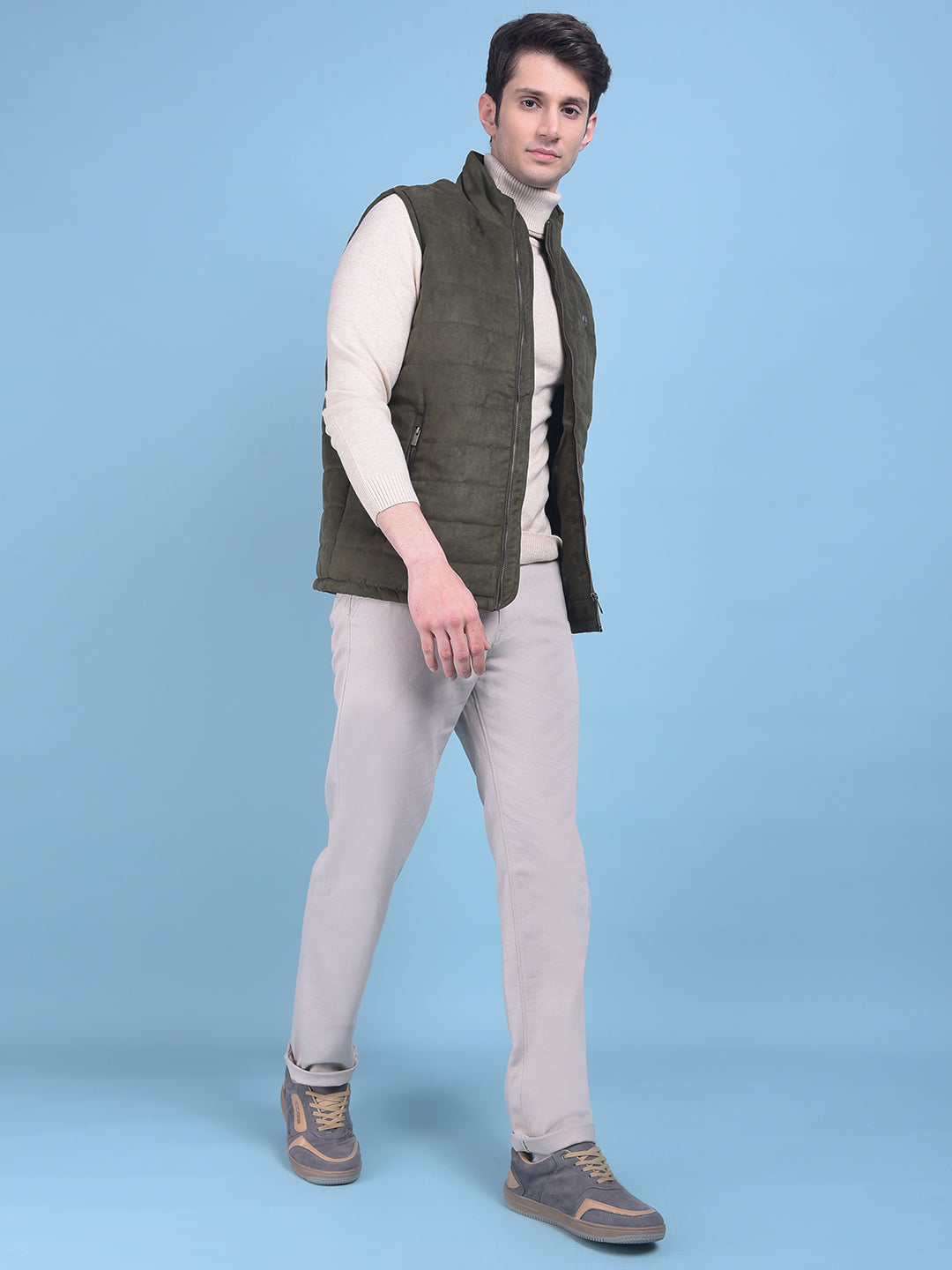 Olive Sleeveless Jacket-Men Jackets-Crimsoune Club