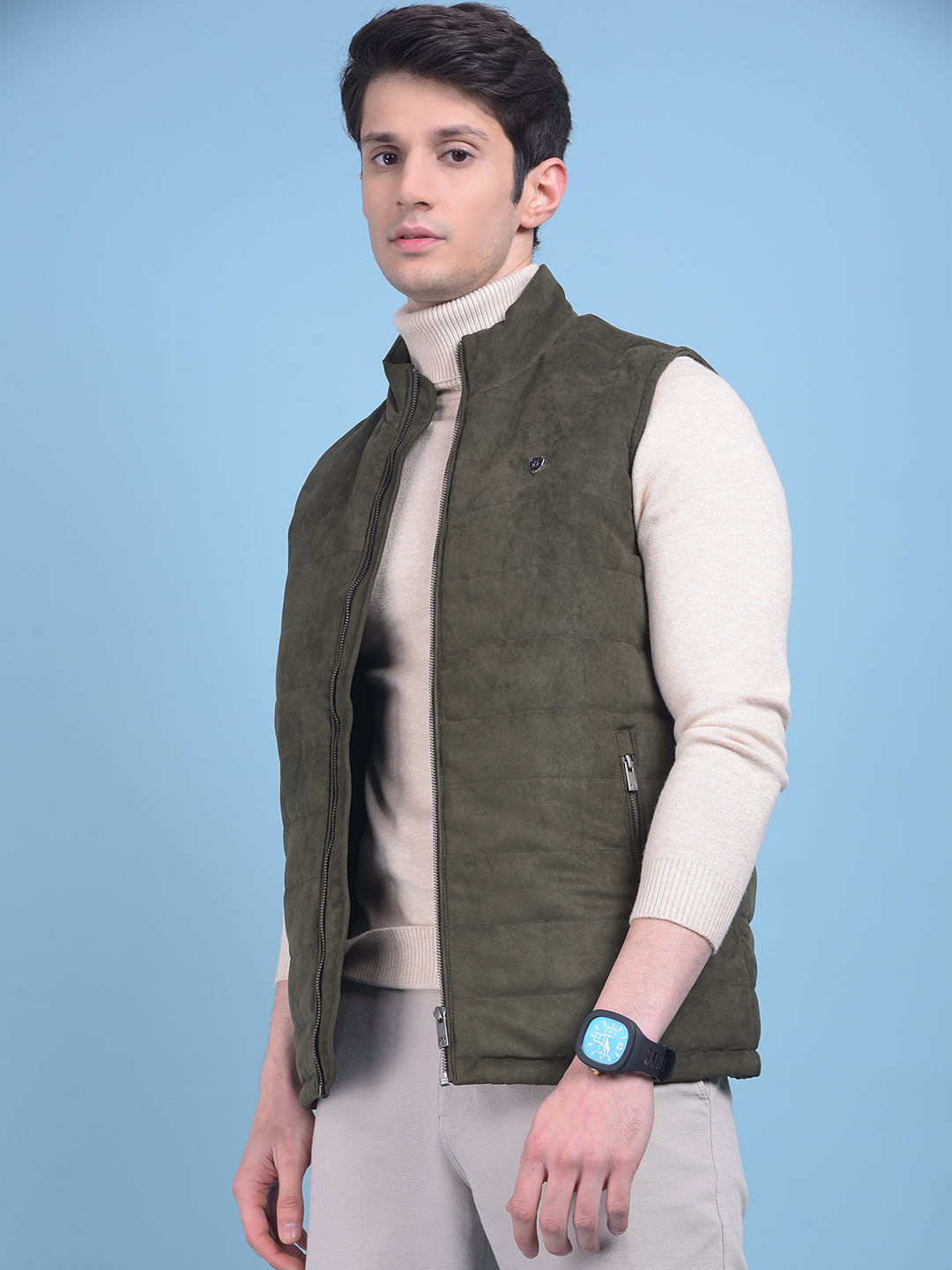 Olive Sleeveless Jacket-Men Jackets-Crimsoune Club