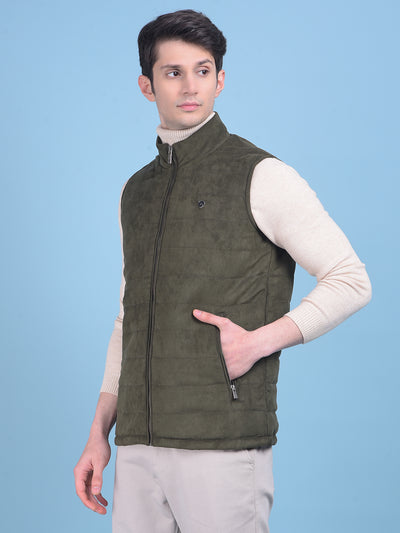 Olive Sleeveless Jacket-Men Jackets-Crimsoune Club