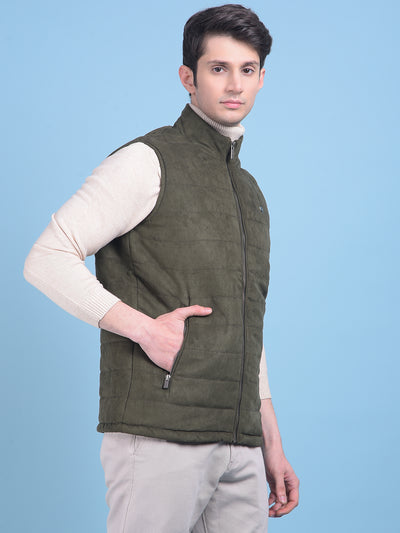 Olive Sleeveless Jacket-Men Jackets-Crimsoune Club