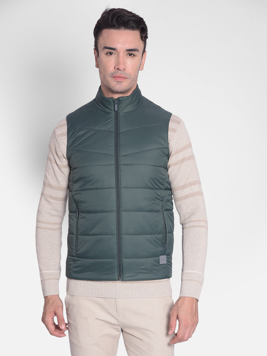 Green Sleeveless Puffer Jacket-Men Jackets-Crimsoune Club