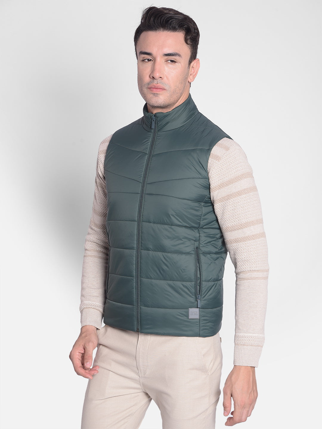 Green Sleeveless Puffer Jacket-Men Jackets-Crimsoune Club