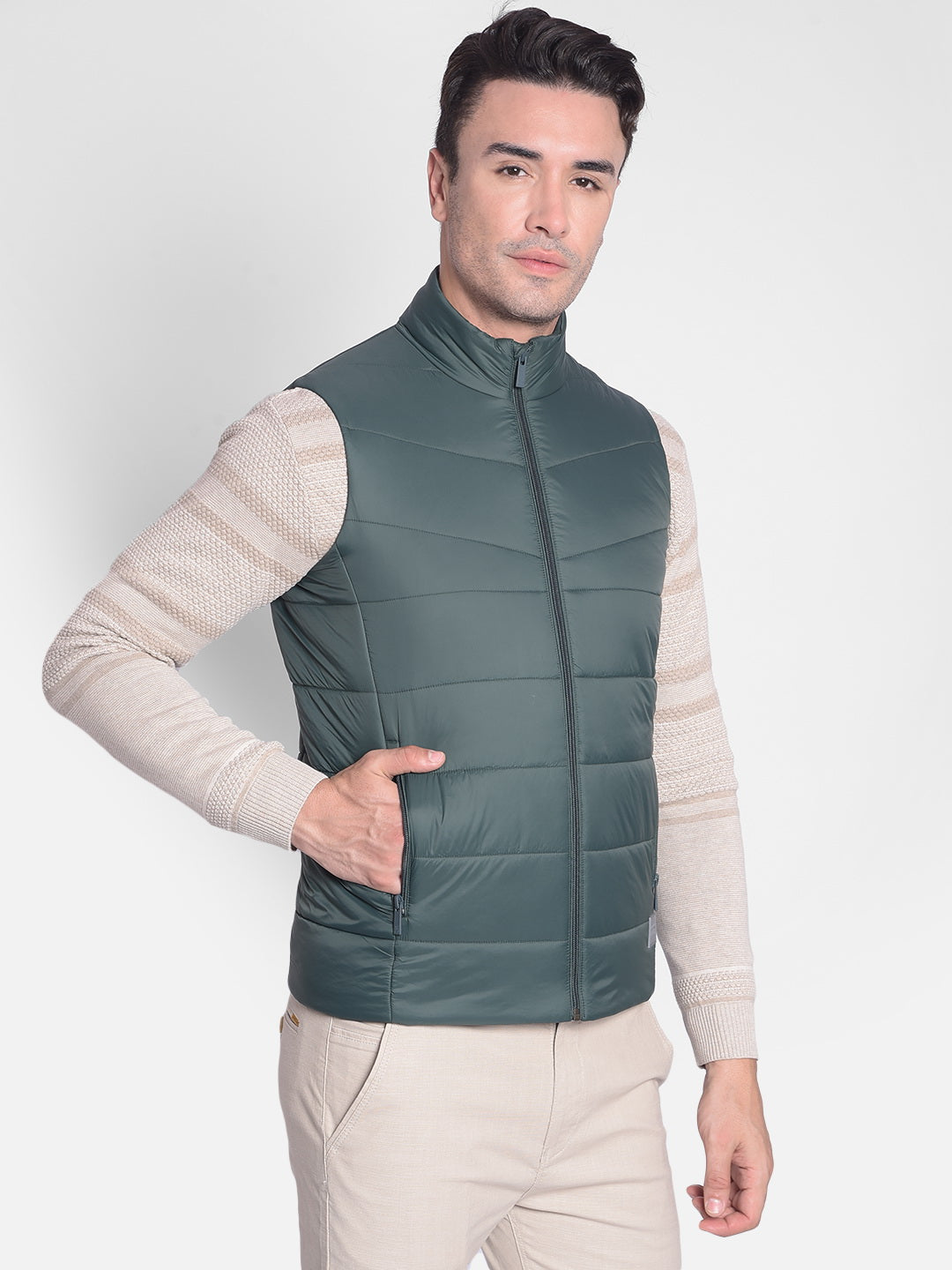 Green Sleeveless Puffer Jacket-Men Jackets-Crimsoune Club