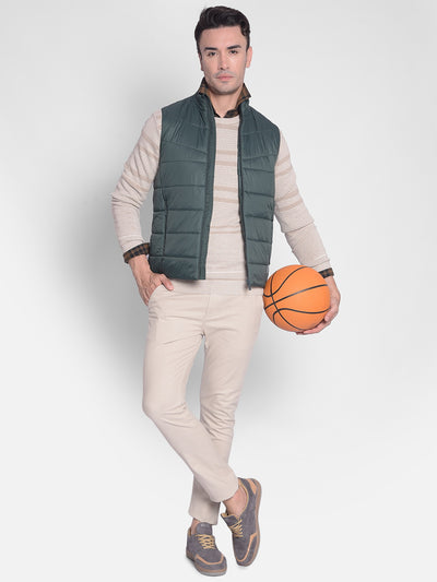 Green Sleeveless Puffer Jacket-Men Jackets-Crimsoune Club