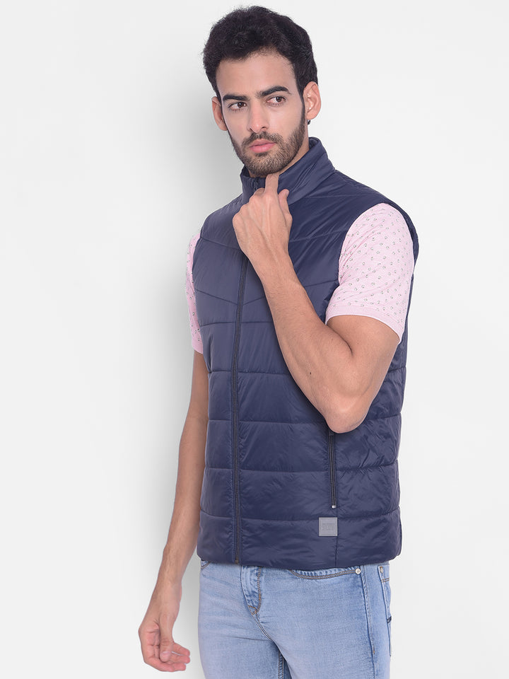 Navy Blue Puffer Sleeveless Jacket-Men Jackets-Crimsoune Club