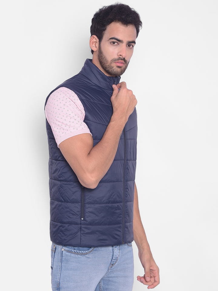 Navy Blue Puffer Sleeveless Jacket-Men Jackets-Crimsoune Club