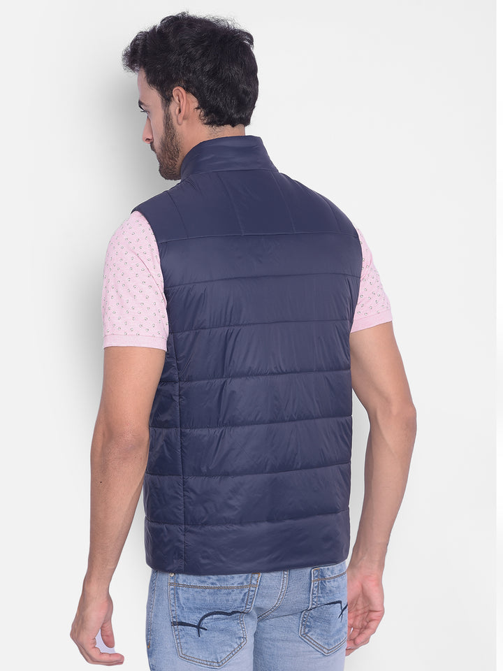 Navy Blue Puffer Sleeveless Jacket-Men Jackets-Crimsoune Club