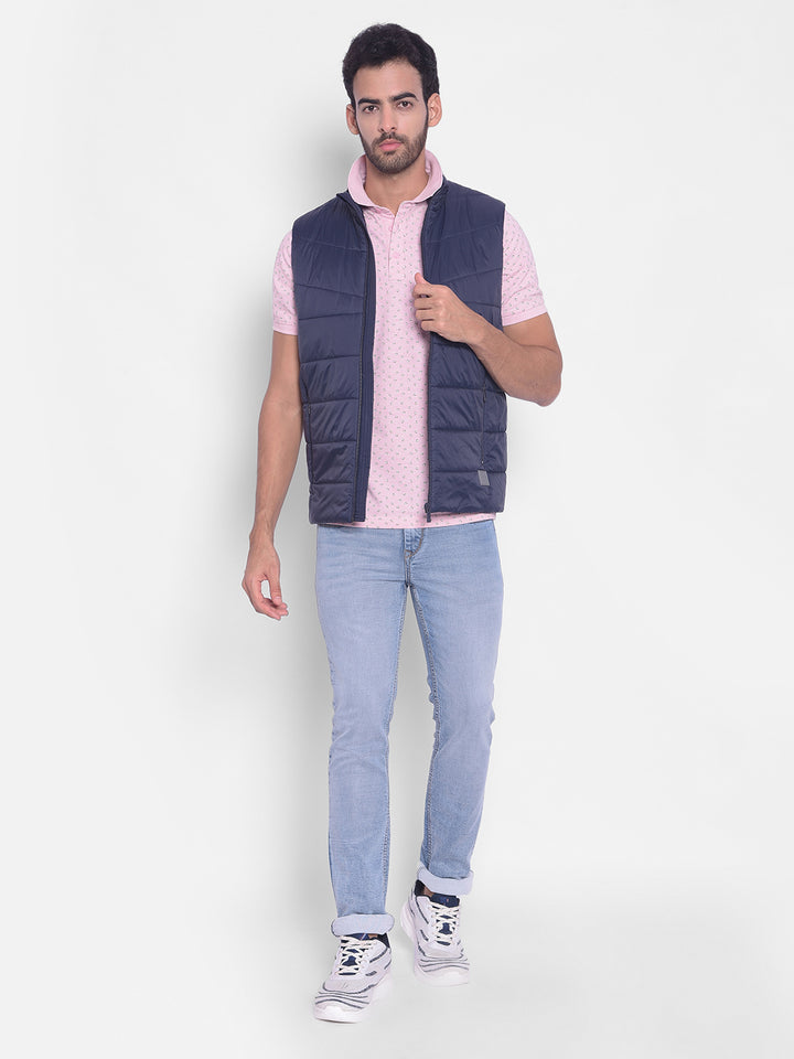 Navy Blue Puffer Sleeveless Jacket-Men Jackets-Crimsoune Club