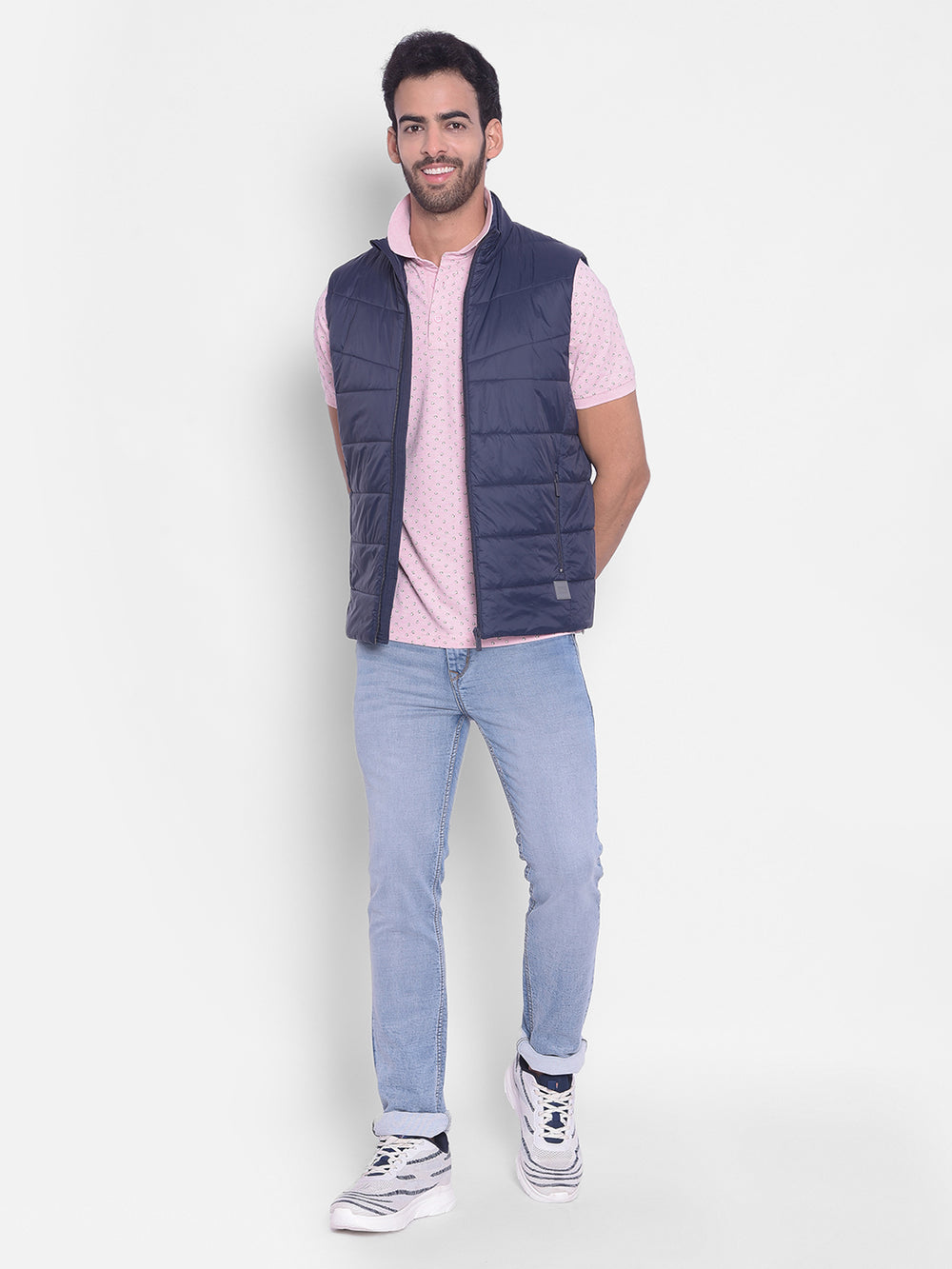 Navy Blue Puffer Sleeveless Jacket-Men Jackets-Crimsoune Club