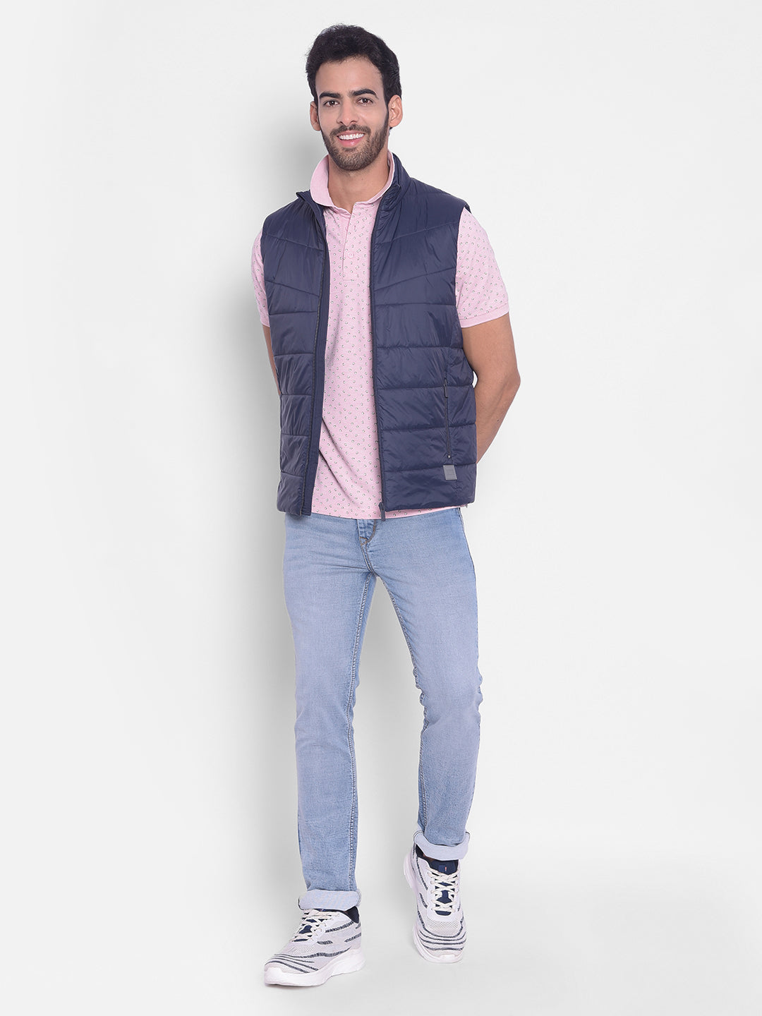 Navy Blue Puffer Sleeveless Jacket-Men Jackets-Crimsoune Club