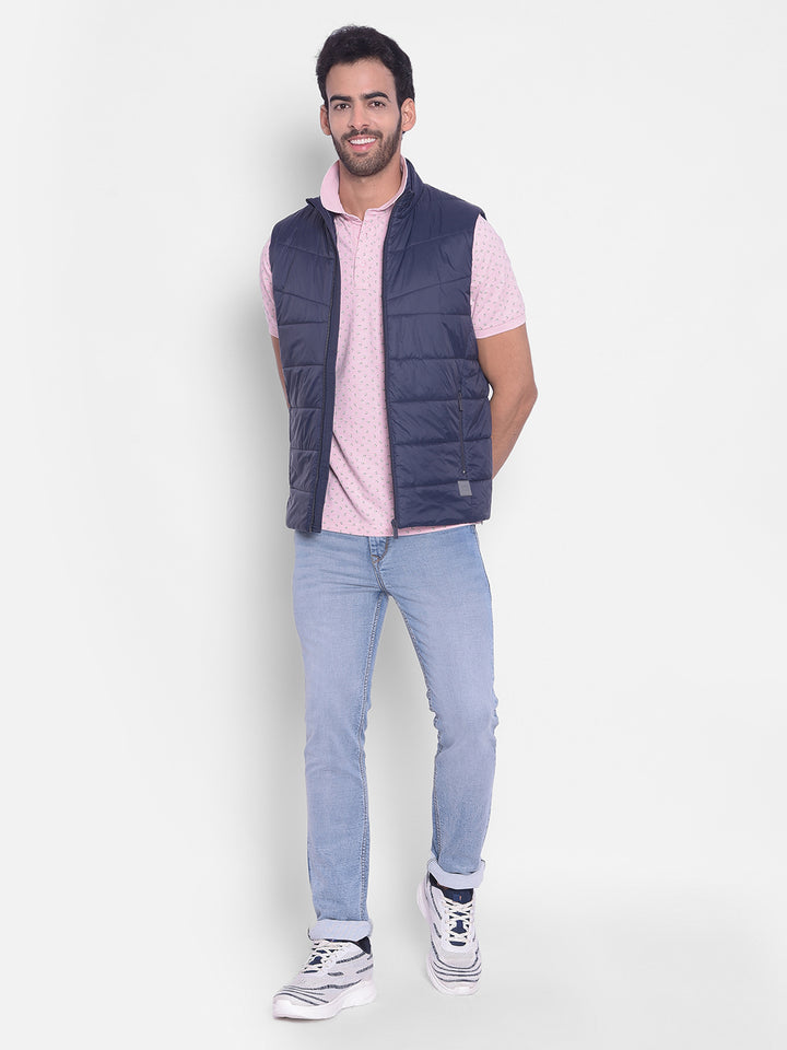 Navy Blue Puffer Sleeveless Jacket-Men Jackets-Crimsoune Club