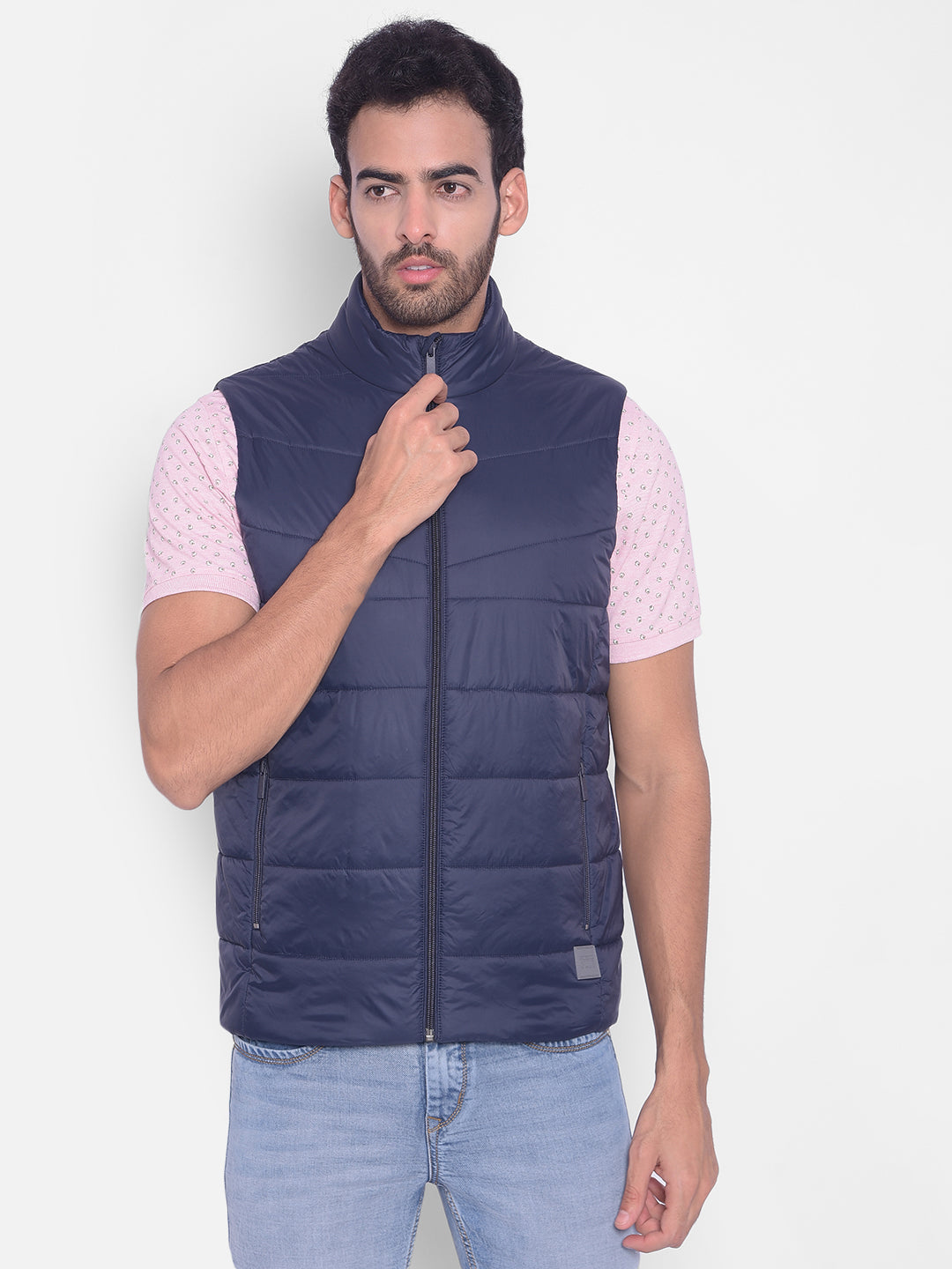 Navy Blue Puffer Sleeveless Jacket-Men Jackets-Crimsoune Club