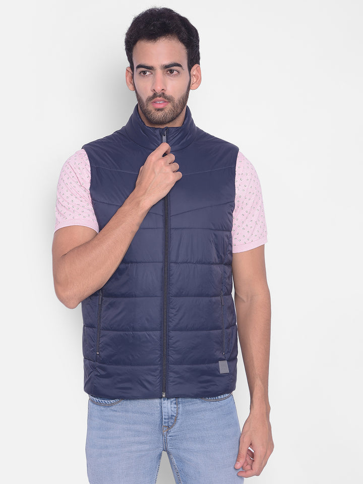 Navy Blue Puffer Sleeveless Jacket-Men Jackets-Crimsoune Club