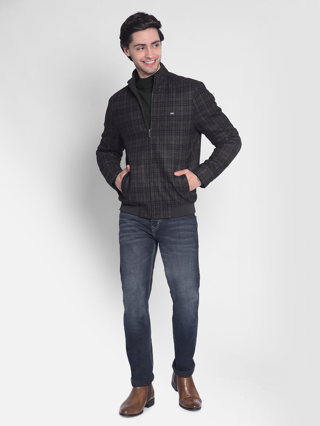 Grey Checked Padded Jacket-Men Jackets-Crimsoune Club