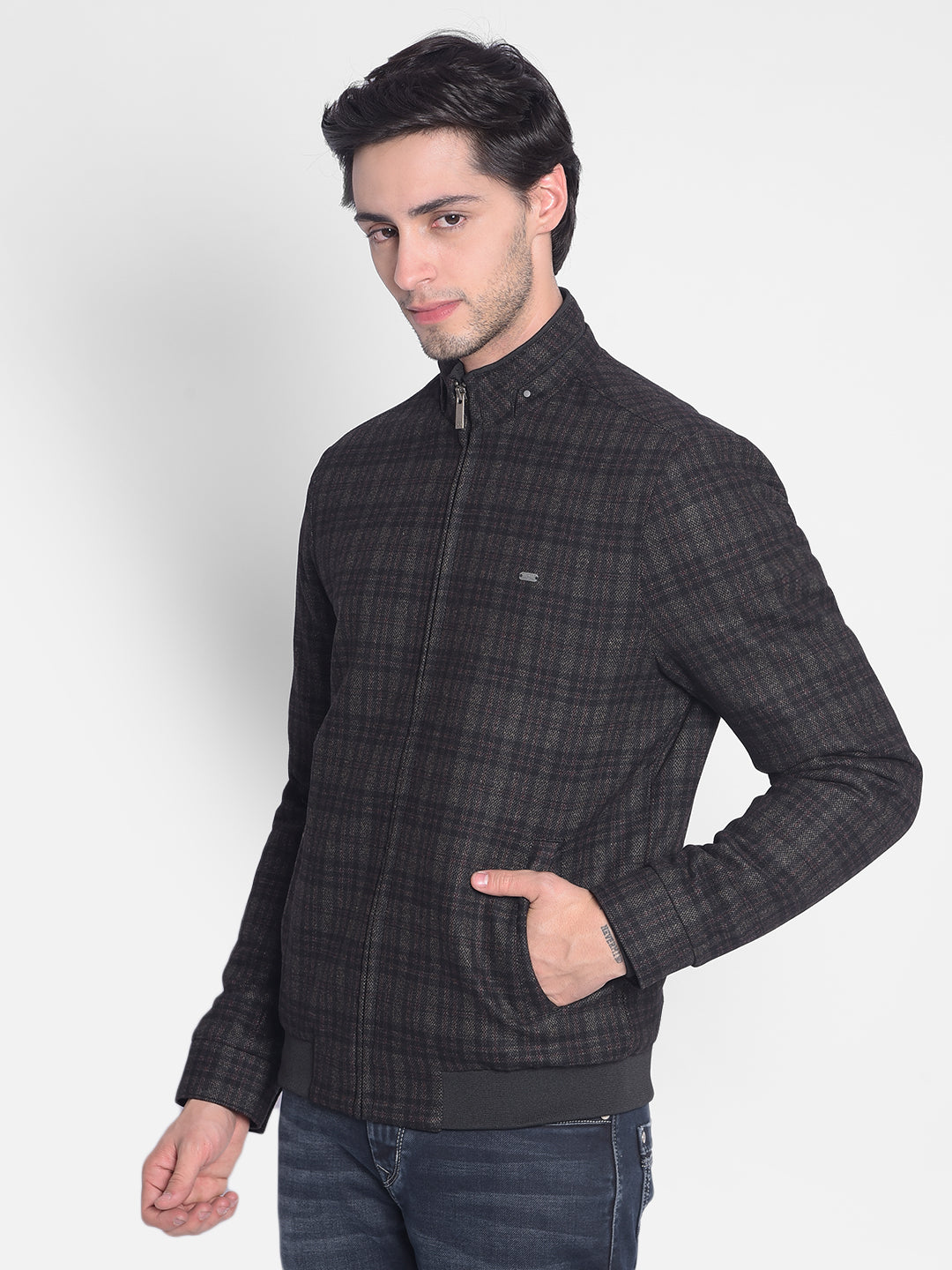 Grey Checked Padded Jacket-Men Jackets-Crimsoune Club