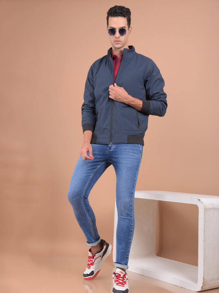 Navy Blue Bomber Jacket-Men Jackets-Crimsoune Club